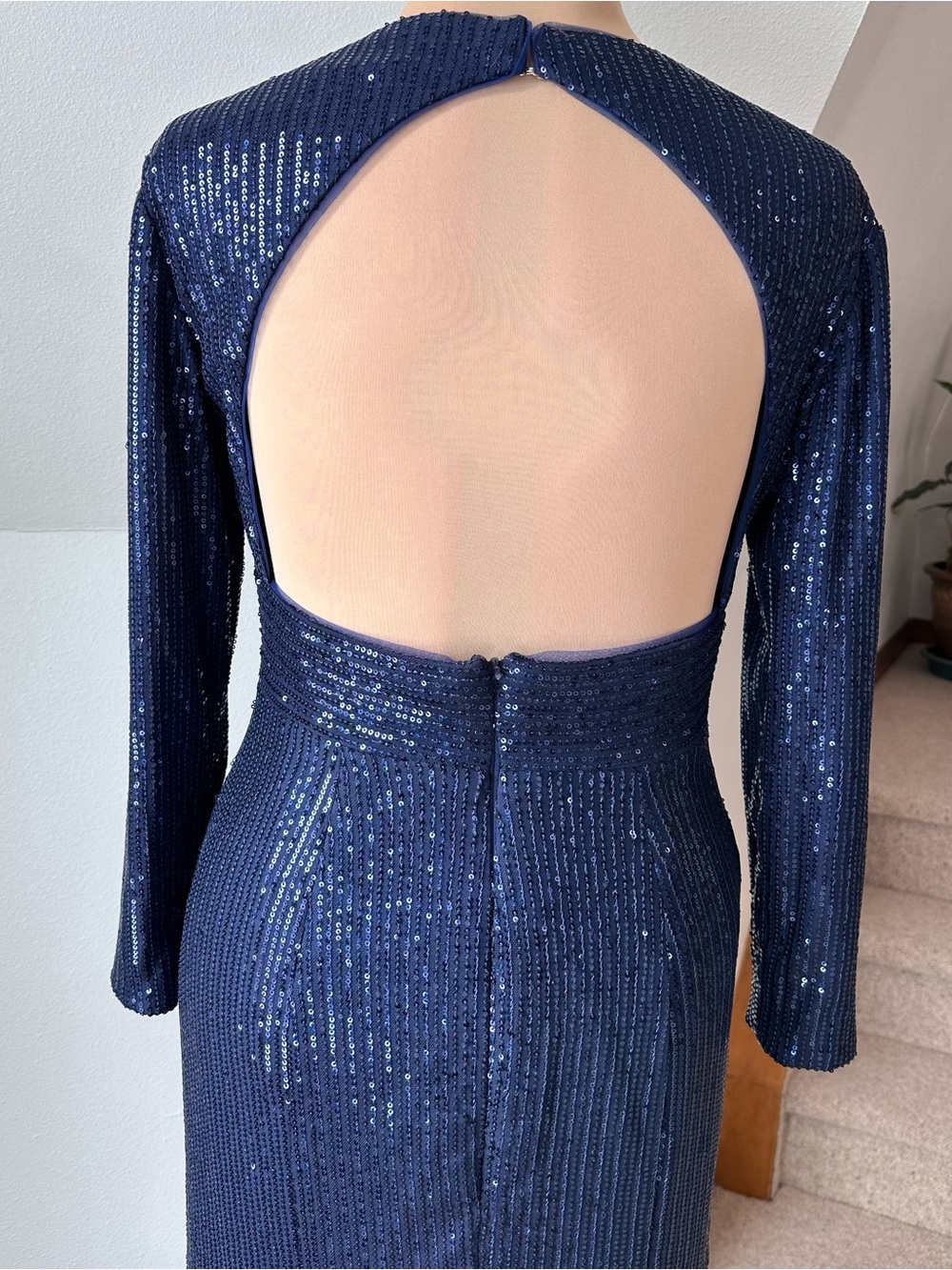 Sequin Gown Womens 16 Long Sleeve Open Back Formal Maxi Prom Mother of the Bride - Picture 6 of 15